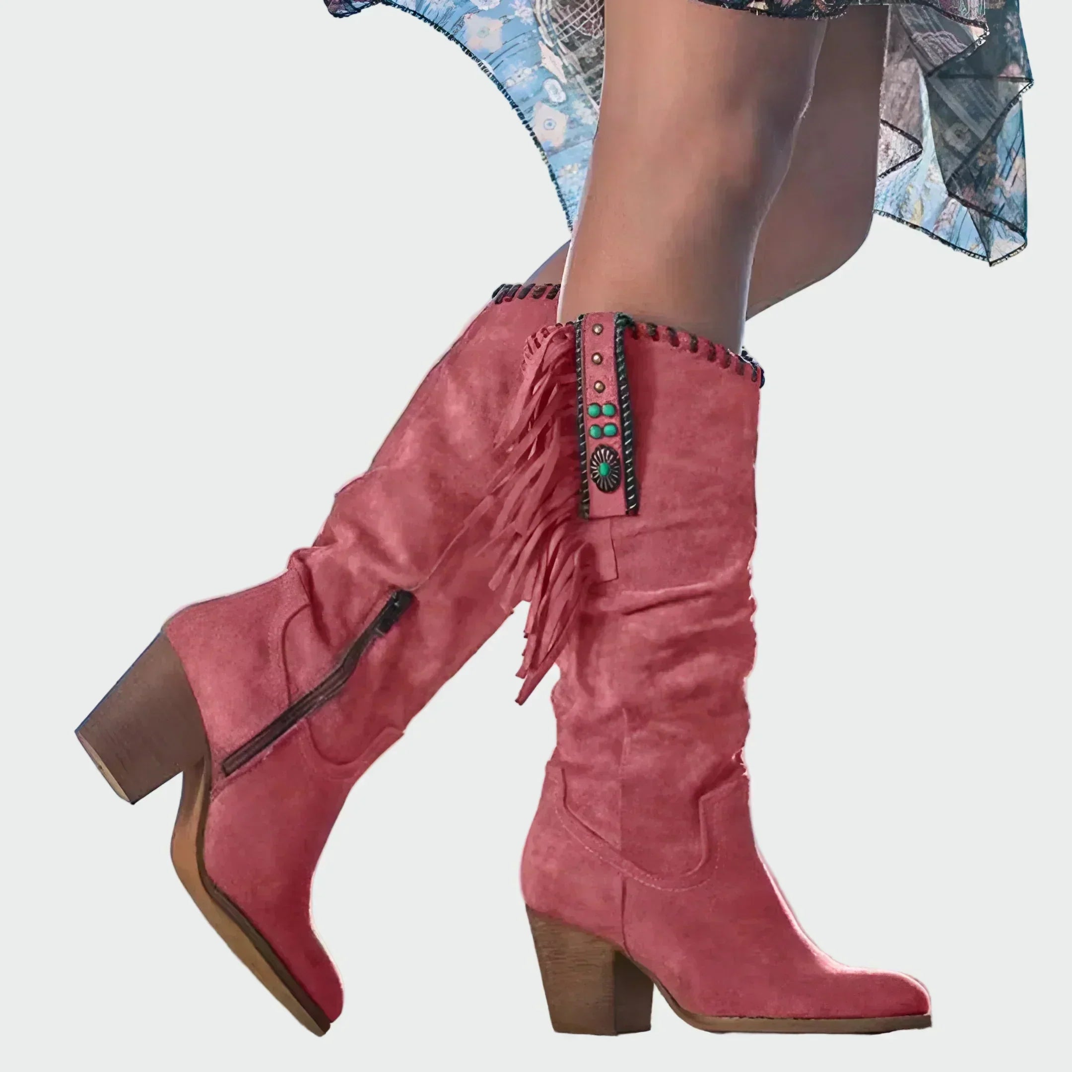 Isla - Comfortable Faux Suede Cowboy Ankle Boots