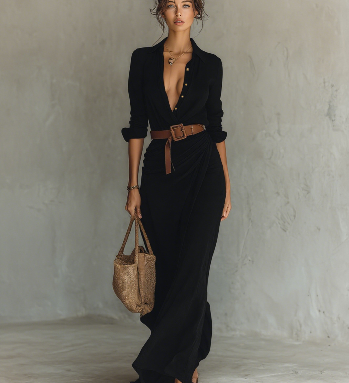 Abbey - Lapel Collar Maxi Dress