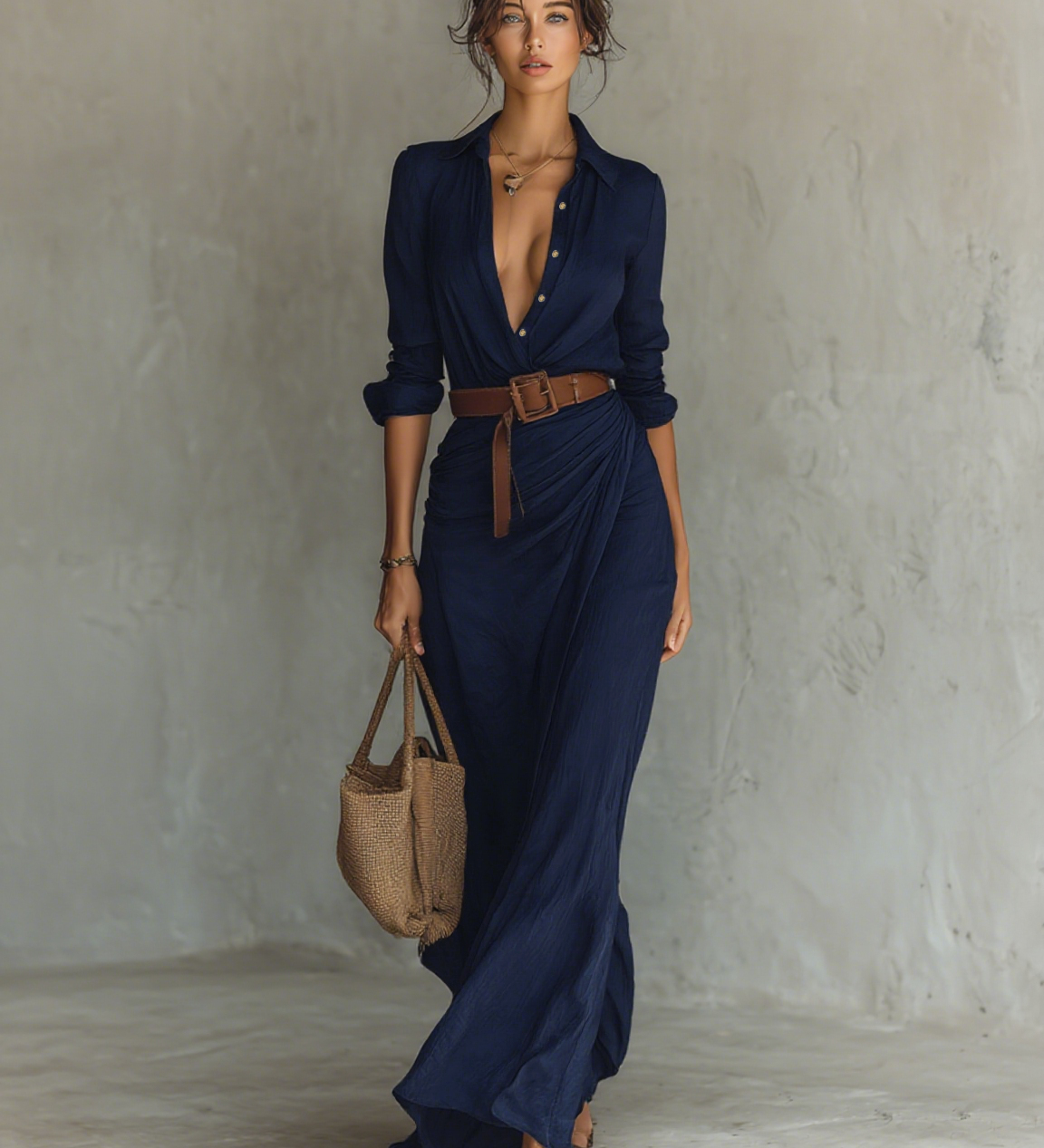 Abbey - Lapel Collar Maxi Dress