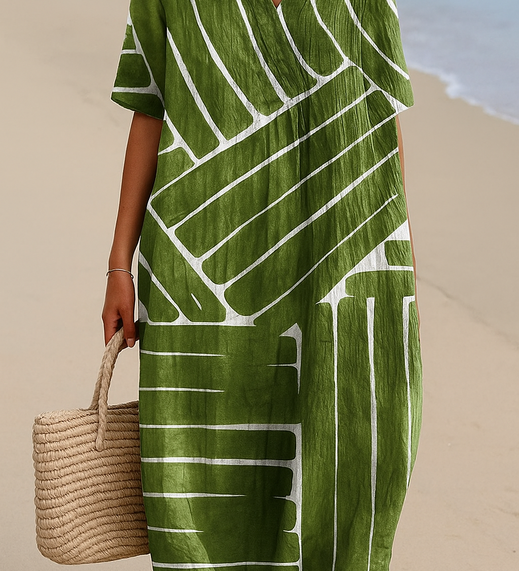 Tilly - Green Dress with Geometric Pattern