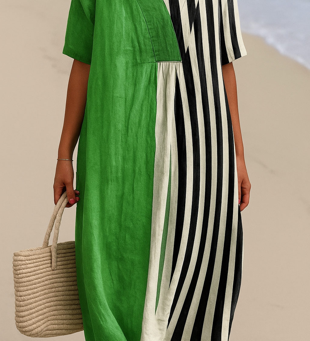 Lara - Vibrant Green Dress with Black Stripes