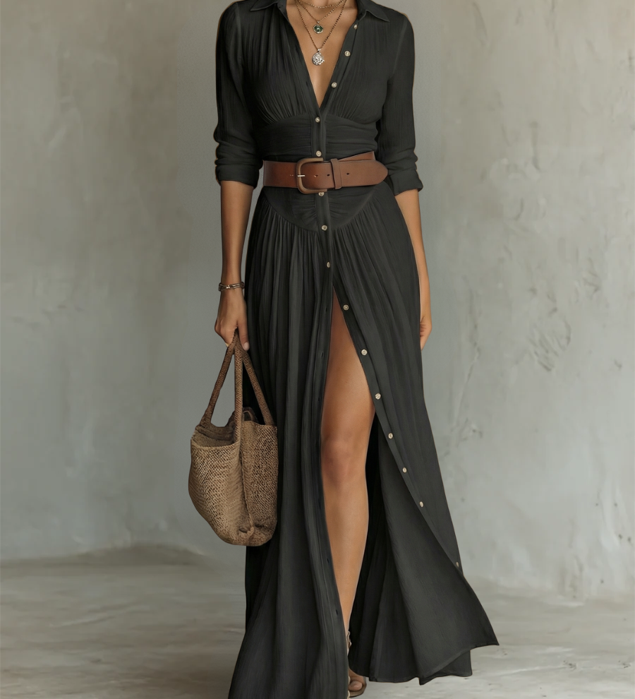 Lucy - Notched Collar Maxi Dress